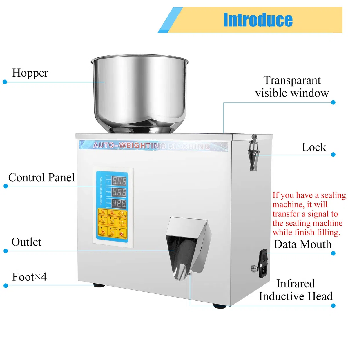 Máquina de llenado de polvo, llenadora automática de botellas y bolsas para té, semillas, granos y polvo, sistema de pesaje de partículas eficiente