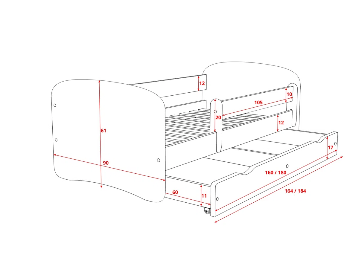 Cama babydreams 2 Verde Frozen con cajón, colchón, Barrera de Seguridad incluida, Madera de ingeniería, Lit d’Enfant
