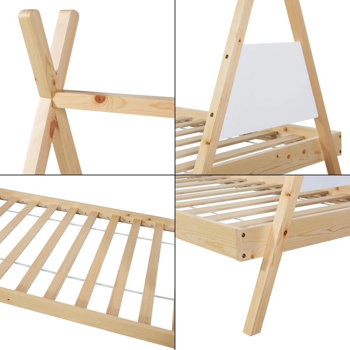 [en.casa] Cama para Niños y Niñas de Estructura Tipi Cama Infantil con Somier Madera de Pino 90 x 200 cm - Natural/Blanco