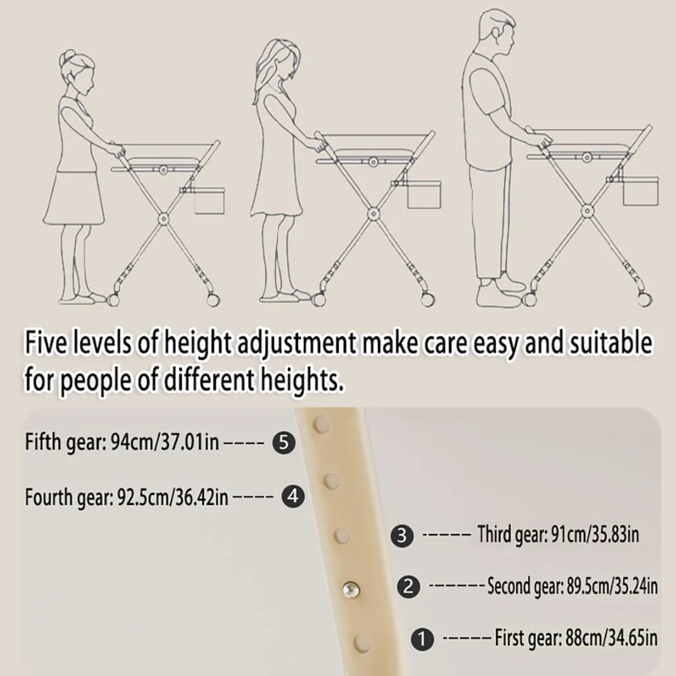 Mueble Cambiador Bebe Plegable con Ruedas,Compartimentos de Almacenamiento y Correa de Seguridad,Altura Ajustable,Móvil Cómoda Cambiador Bebe para Cambiar Pañales y Ropa,Gris