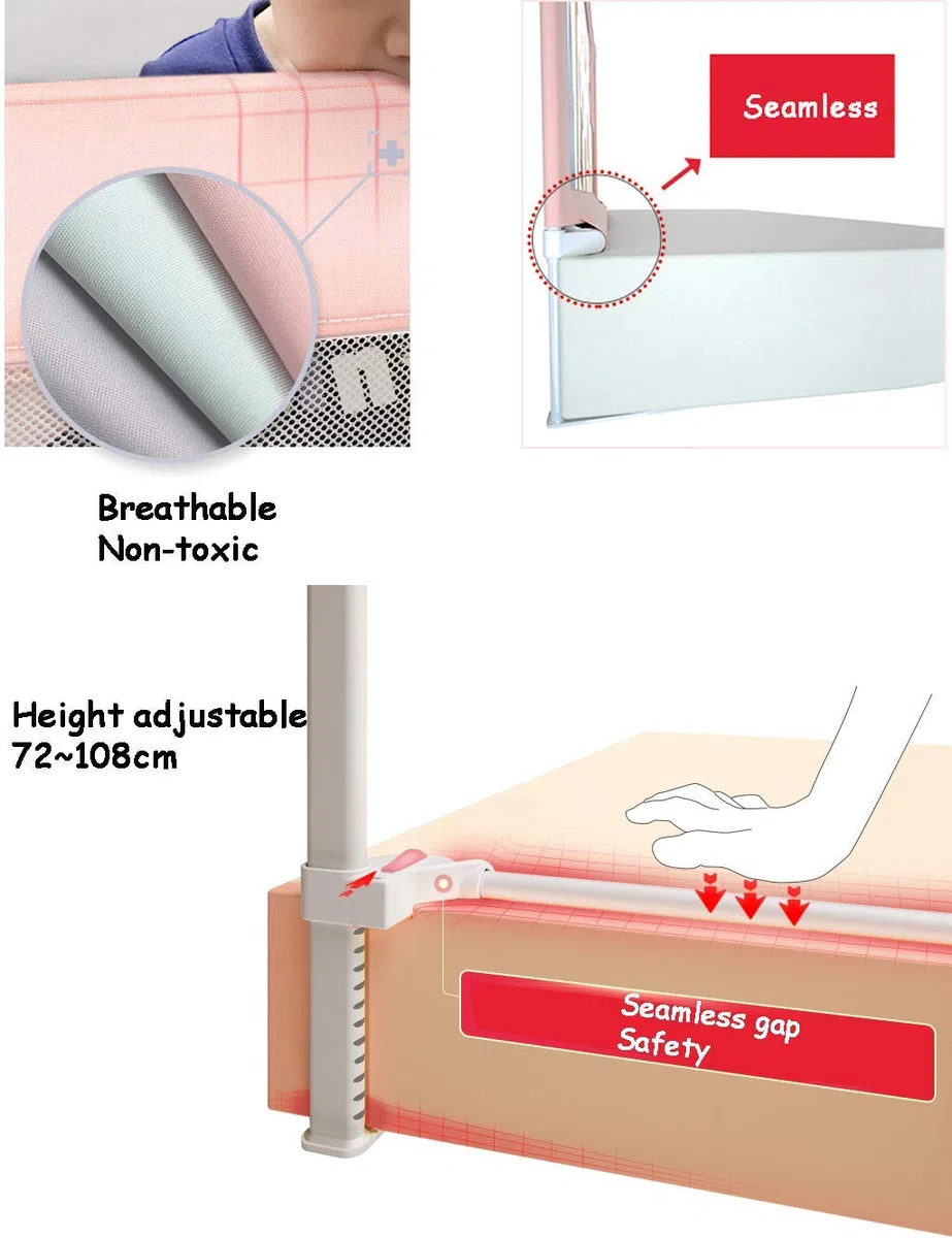 Barandilla de Cama de Seguridad Vertical Premium para niños pequeños con Anclaje Reforzado, Altura Ajustable de 72 a 108 cm para niños de tamaño Individual, matrimonial,