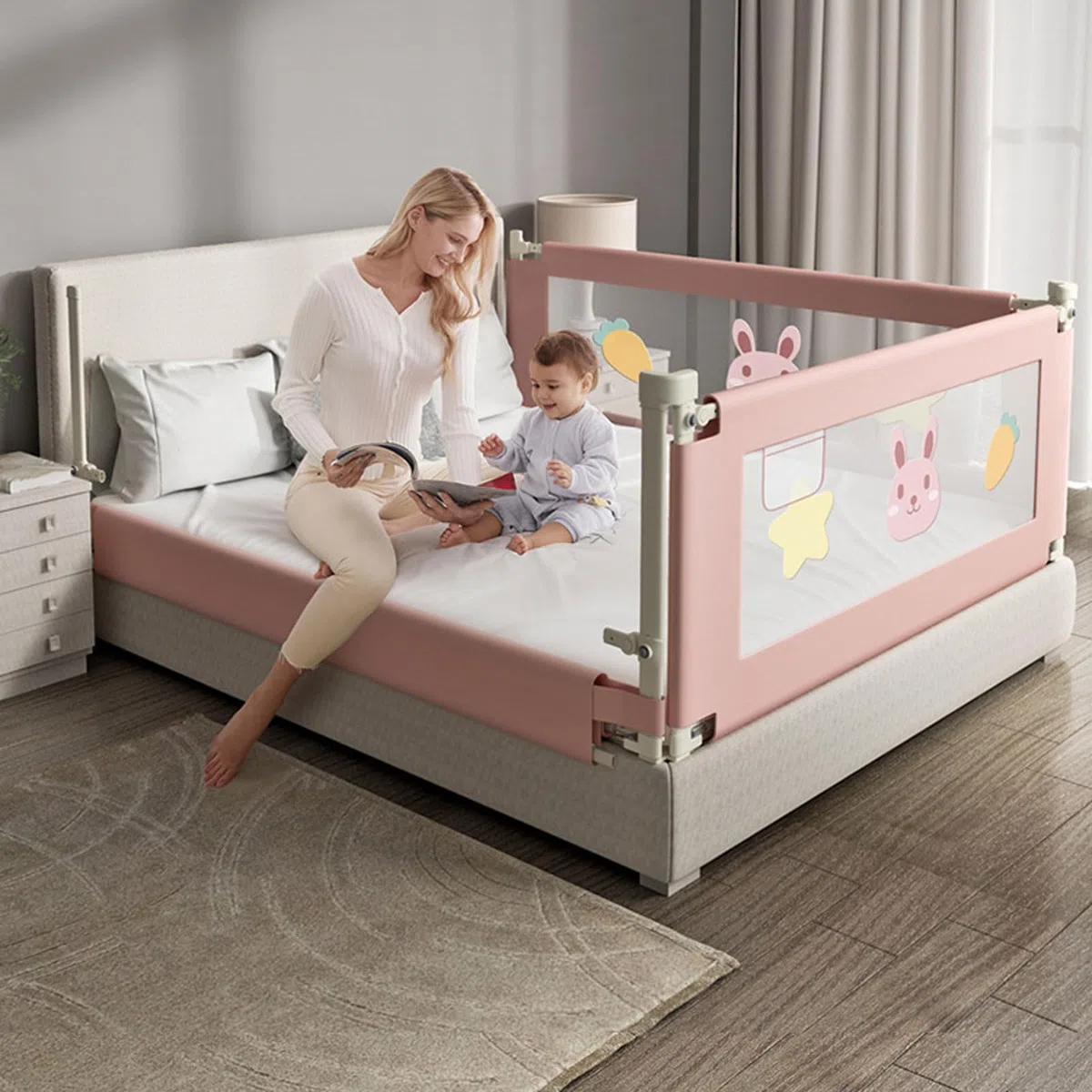 Barandilla para Cama de bebé, barandilla para Cama para niños pequeños, barandilla para Cama para bebé con Doble Bloqueo para niños, barandilla de Seguridad para niños con patrón (B 2m)