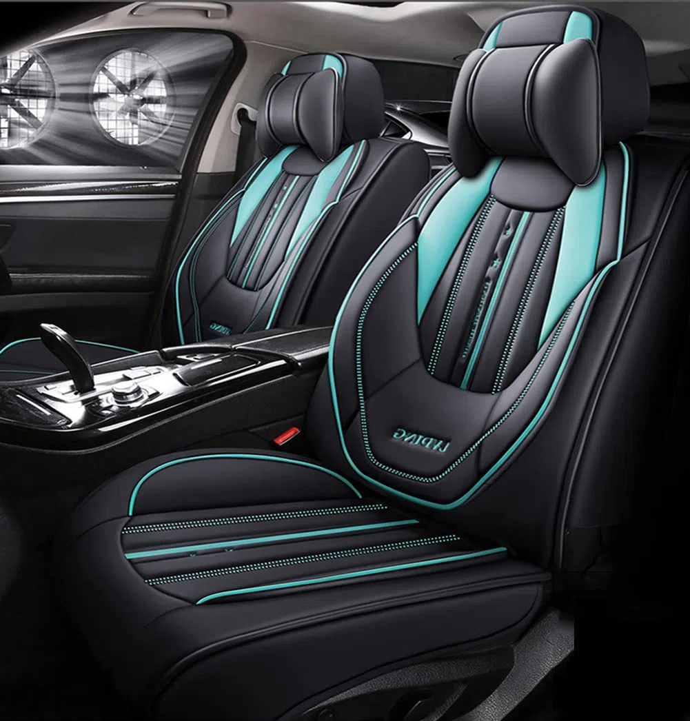 Cubiertas de Asiento de Auto de Cuero de la PU de Lujo Auto Asiento Fundas Fundas de Asiento de Coche de Cuero Protector para Asientos Delanteros y Traseros,Verde,Luxury