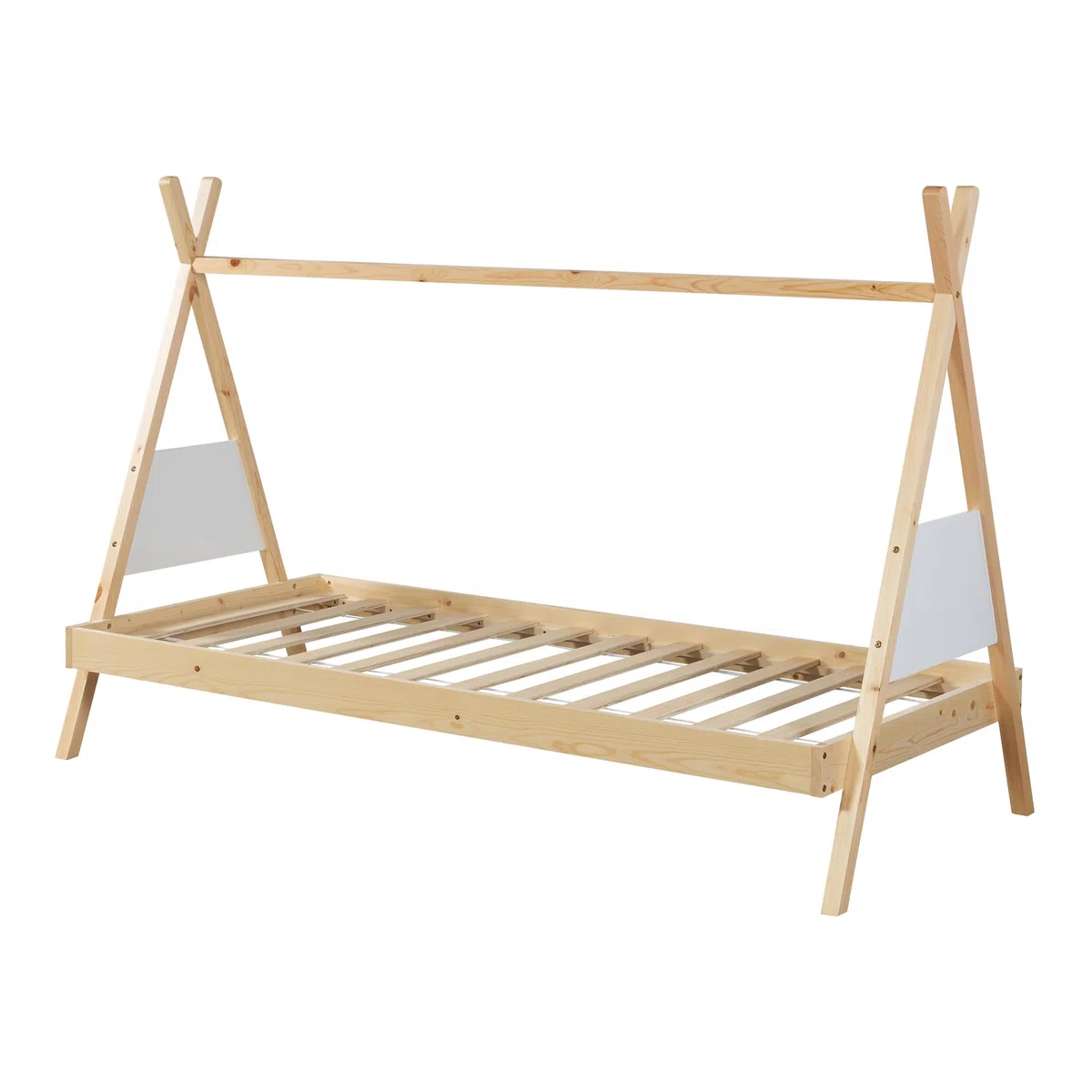 [en.casa] Cama para Niños y Niñas de Estructura Tipi Cama Infantil con Somier Madera de Pino 90 x 200 cm - Natural/Blanco