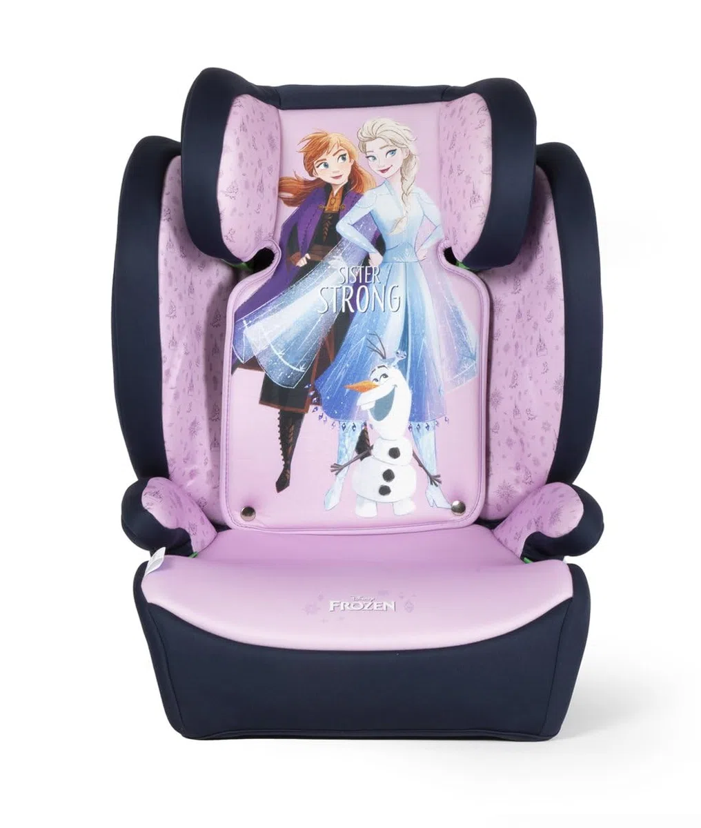 Silla De Coche Disney Frozen Con Accesorio ISOFIX Para La Seguridad De Las Niñas Con Una Altura De 100 A 150 Cm Con Gráficos De La Princesa Elsa, Anna Y El Lindo Olaf Sobre Un Fondo Morado