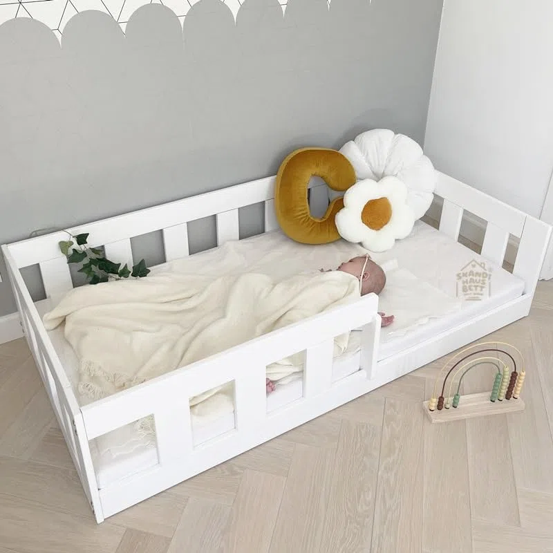 Cama Infantil 80x140 Blanco - BAJO - Cama Baja Infantil - Cama para Niños - Cama Suelo Infantil - Cama Infantil Niña - Estable Camas Infantiles - Acogedor Cama Niños