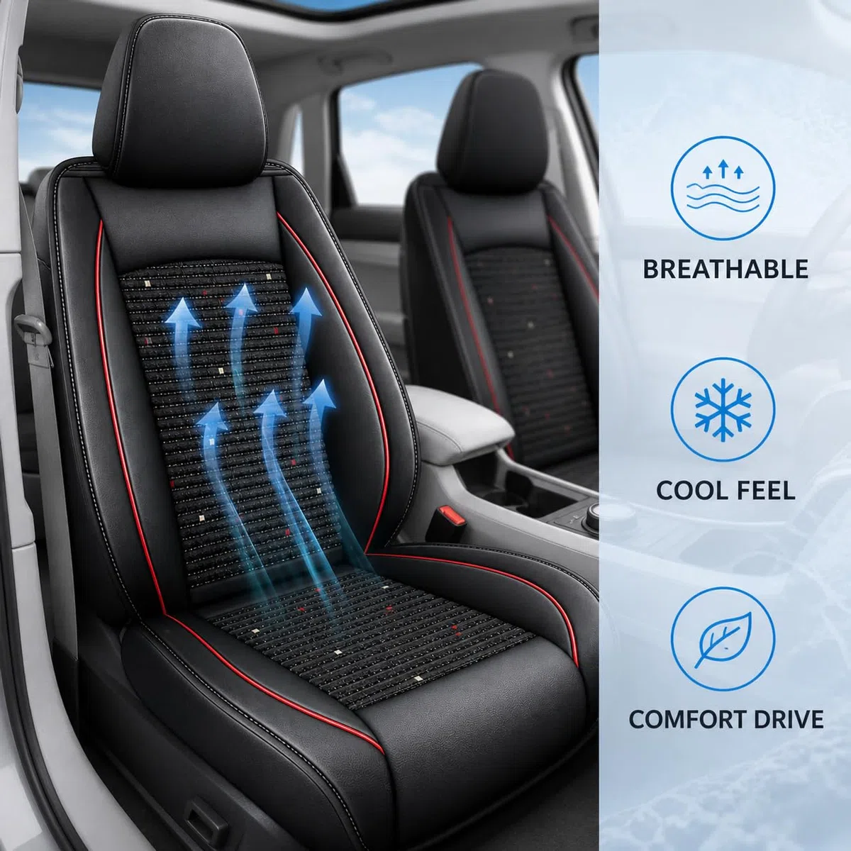 Fundas Asientos Coche 5 Plazas para Land Rover Freelander 2 2008-2015, Transpirable Seda de Hielo Cuero Impermeable,Beige - Deluxe