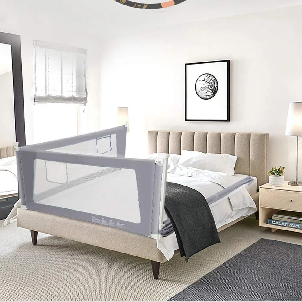Cama de seguridad ferroviario Cama Guardia del Niño juego, Portátil bedguard bebé Plegable ferroviario de punto para niños bebé y niños, altura 87 cm 220cm Gris