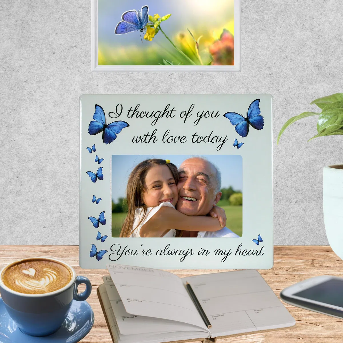 Marco de fotos conmemorativo personalizado – Pensé de ti con amor hoy – Hermoso tributo a la pérdida de un ser querido – Placa de recuerdo de cerámica – Regalo de duelo – condolencias – en memoria