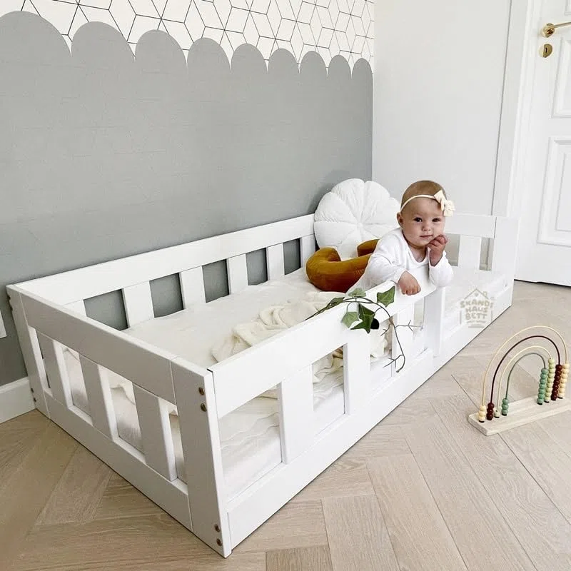 Cama Infantil 80x140 Blanco - BAJO - Cama Baja Infantil - Cama para Niños - Cama Suelo Infantil - Cama Infantil Niña - Estable Camas Infantiles - Acogedor Cama Niños