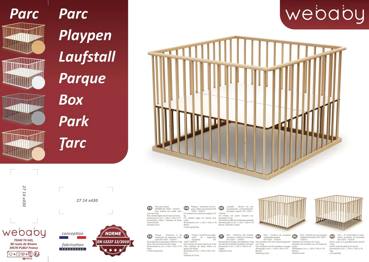 WEBABY - Parque madera fijo de 100 x 100 Haya bruto