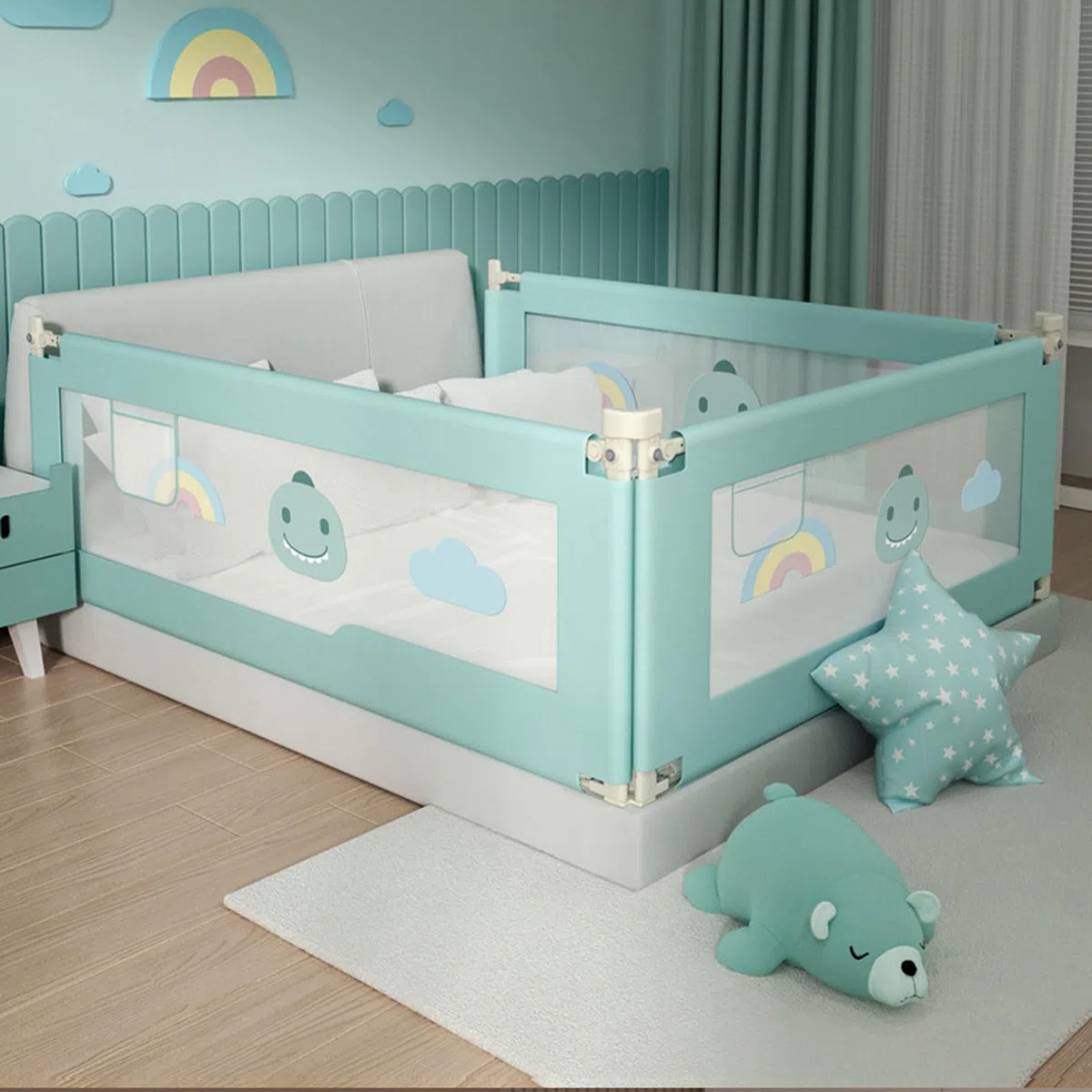 Barandilla para Cama de bebé, barandilla para Cama para niños pequeños, barandilla para Cama para bebé con Doble Bloqueo para niños, barandilla de Seguridad para niños con patrón (B 2m)