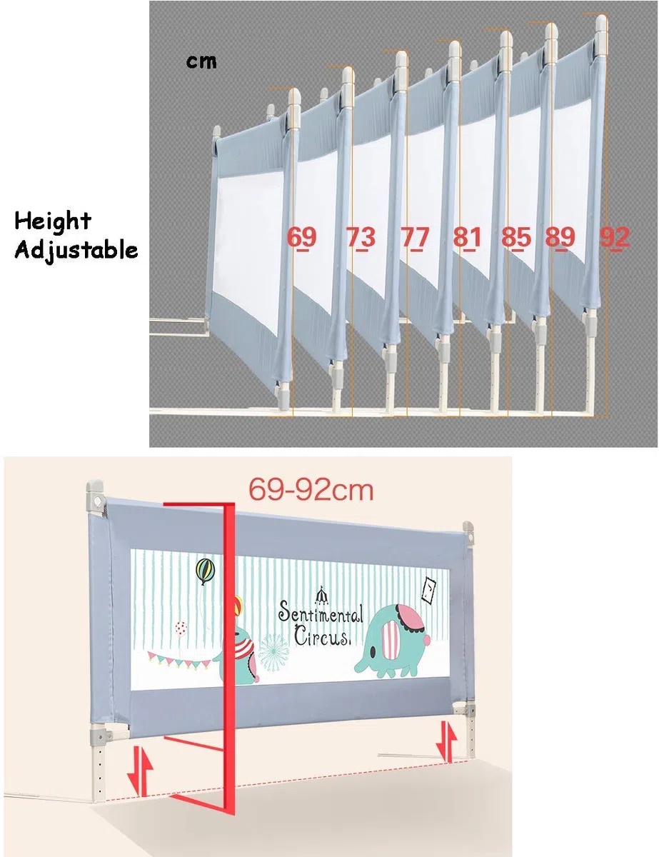 Barandilla de Seguridad Vertical Premium para Cama Infantil con Anclaje Reforzado, Altura Ajustable de 69 a 92 cm, para niños en tamaños Individual, matrimonial, matrimo