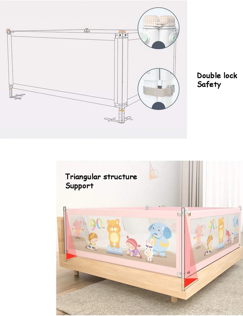 Barandilla de Cama de Seguridad Vertical Premium para niños pequeños con Anclaje Reforzado, Altura Ajustable de 72 a 108 cm para niños de tamaño Individual, matrimonial,