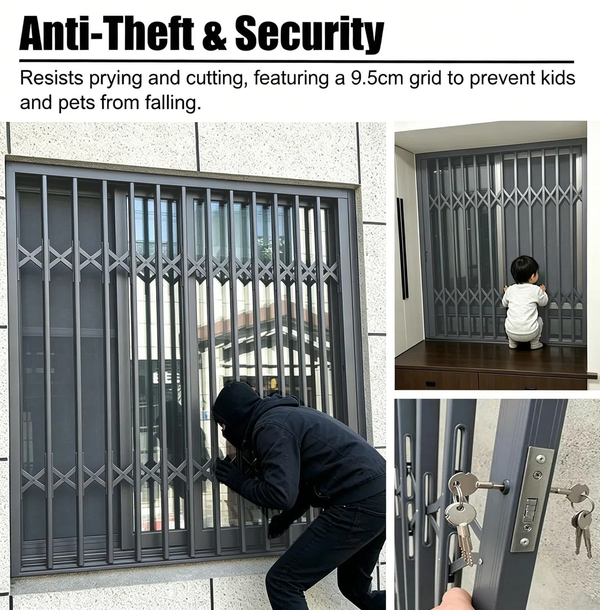 Barreras retráctiles de Alta Resistencia para Ventanas de Patio y balcón - Barras de Seguridad para prevenir caídas de niños - Reja de Seguridad Duradera para Ventanas corredizas Altas