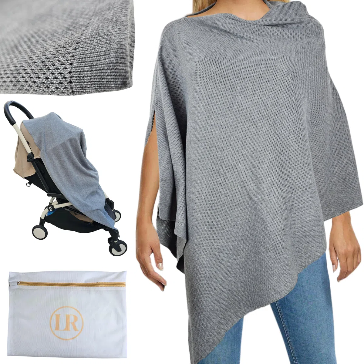 Peekaboo - Cubierta de lactancia transpirable para lactancia, suave algodón orgánico y cachemira, bufanda, chal, manta con función de privacidad, incluye bolsa de lavandería de malla, color gris,