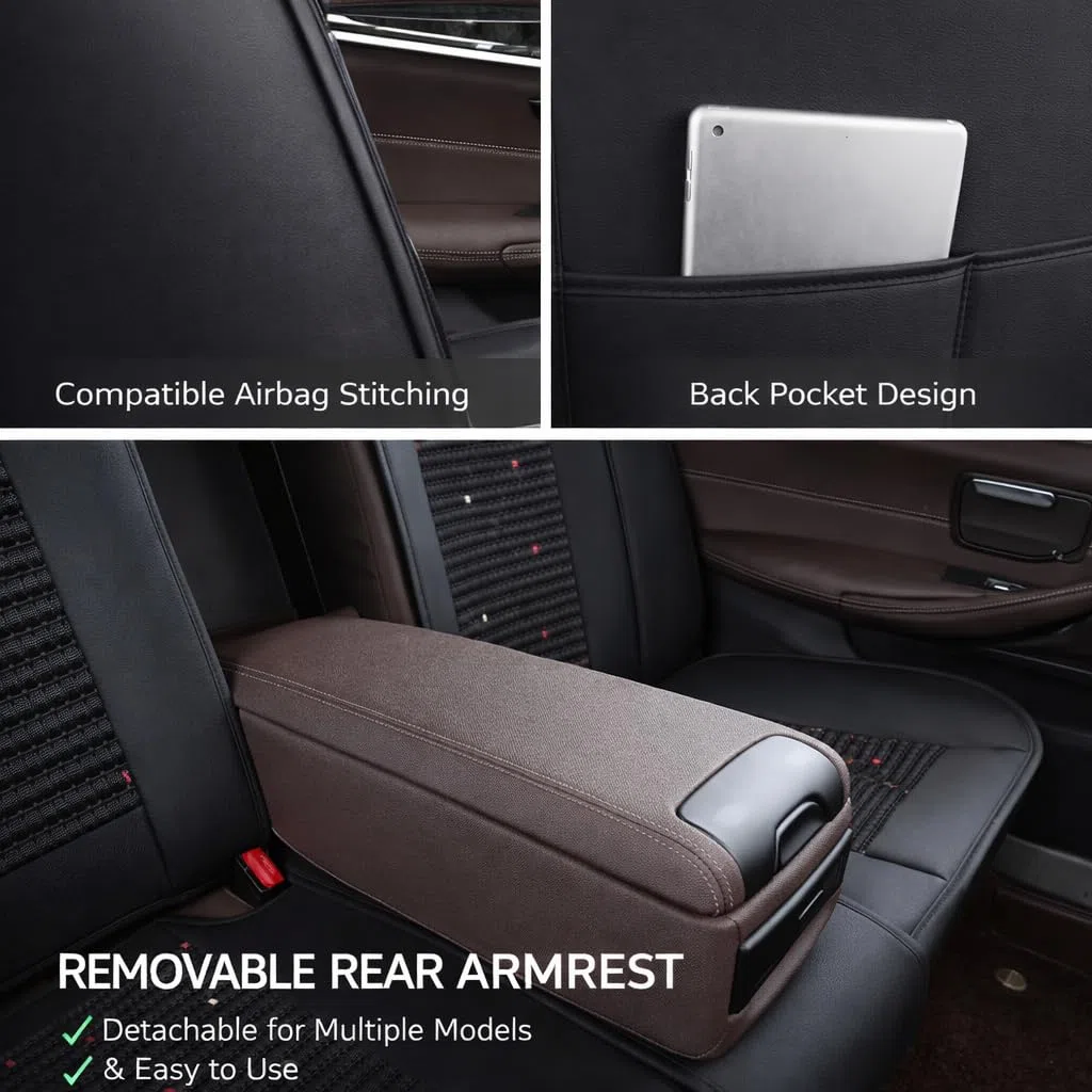Fundas Asientos Coche 5 Plazas para Land Rover Freelander 2 2008-2015, Transpirable Seda de Hielo Cuero Impermeable,Beige - Deluxe