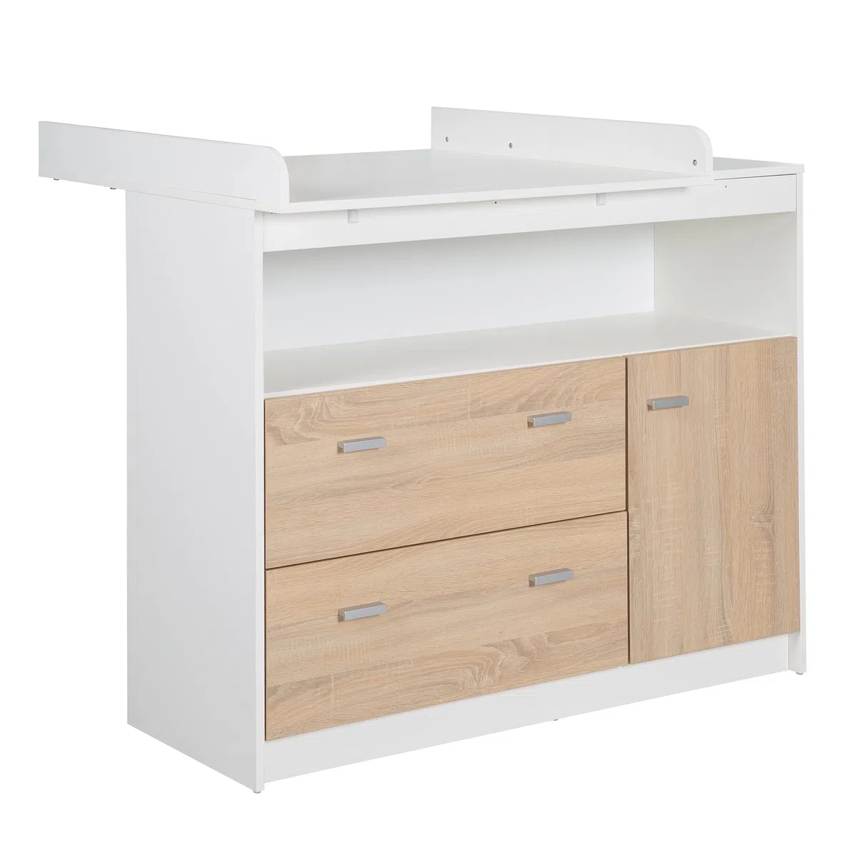 roba Cambiador con cambiador, 2 cajones, 1 puerta, 1 compartimento abierto, blanco, altura del cambiador: 90 cm