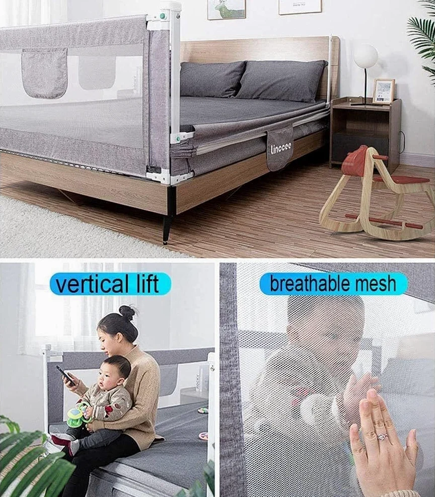 Baby Playpen Nursery Barandilla anticolisión Rieles de Cama para niños pequeños de elevación Vertical con Malla ventilada Juguete anticolisión anticolisión Ajustable en Altura (Tam