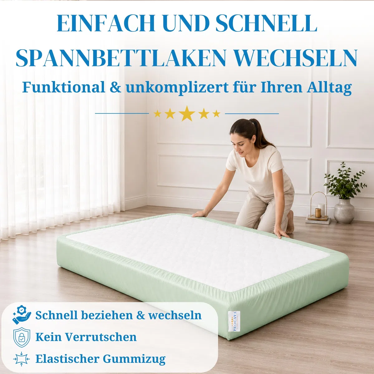 PROCAVE Sábana Bajera Impermeable en Color Verde, Transpirable y Lavable, Protector de colchón de fácil Cuidado, Fabricado en Alemania, en 170 x 190 cm