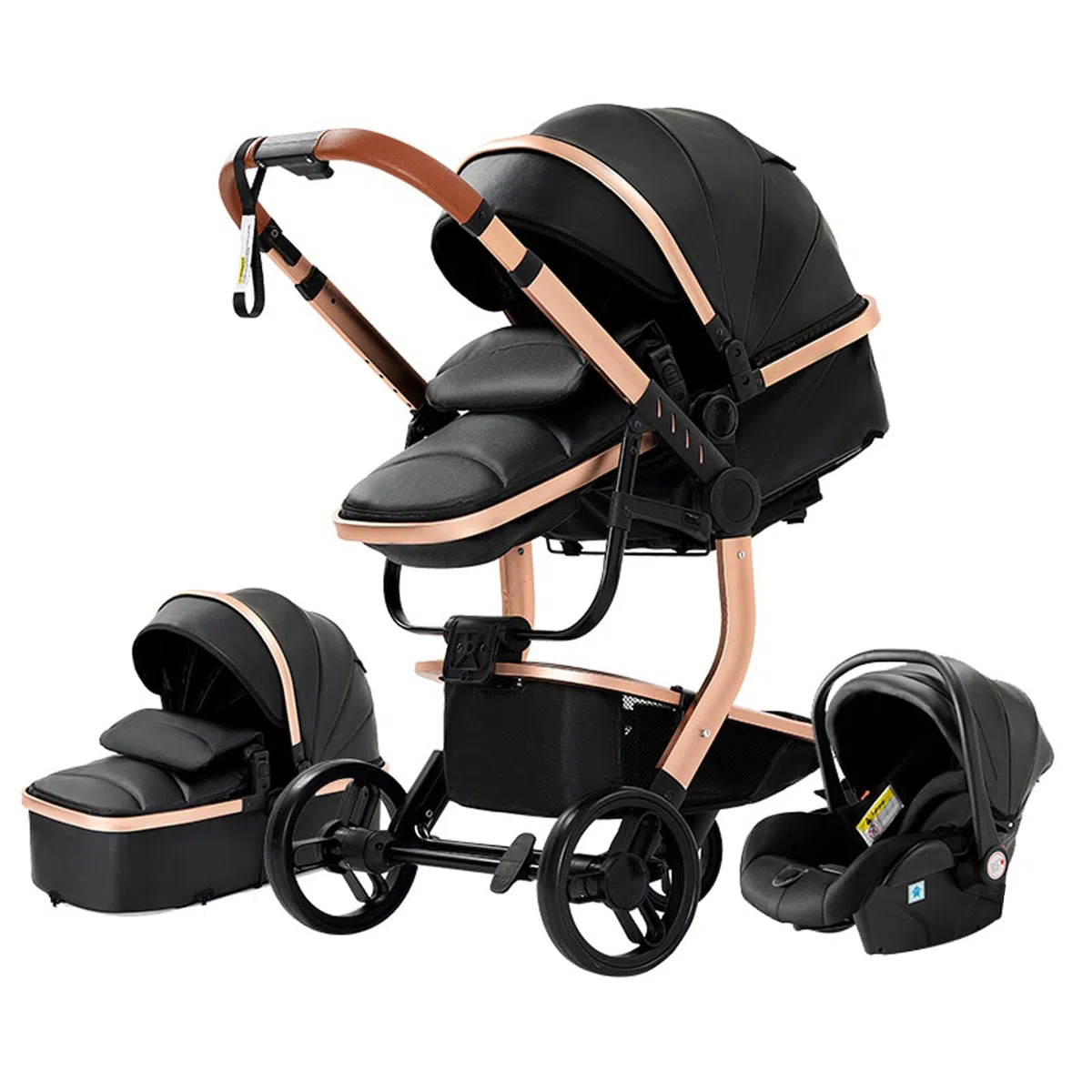 Magic ZC Carrito Bebe 3 en 1, Carro de Bebe 3 Piezas con Empuje Reversible de Dos Vías, Carrito Bebe con Diseño Portátil Plegable de Un Clic, Cochecito Bebe 3 Piezas con Accesorios (518 Black)