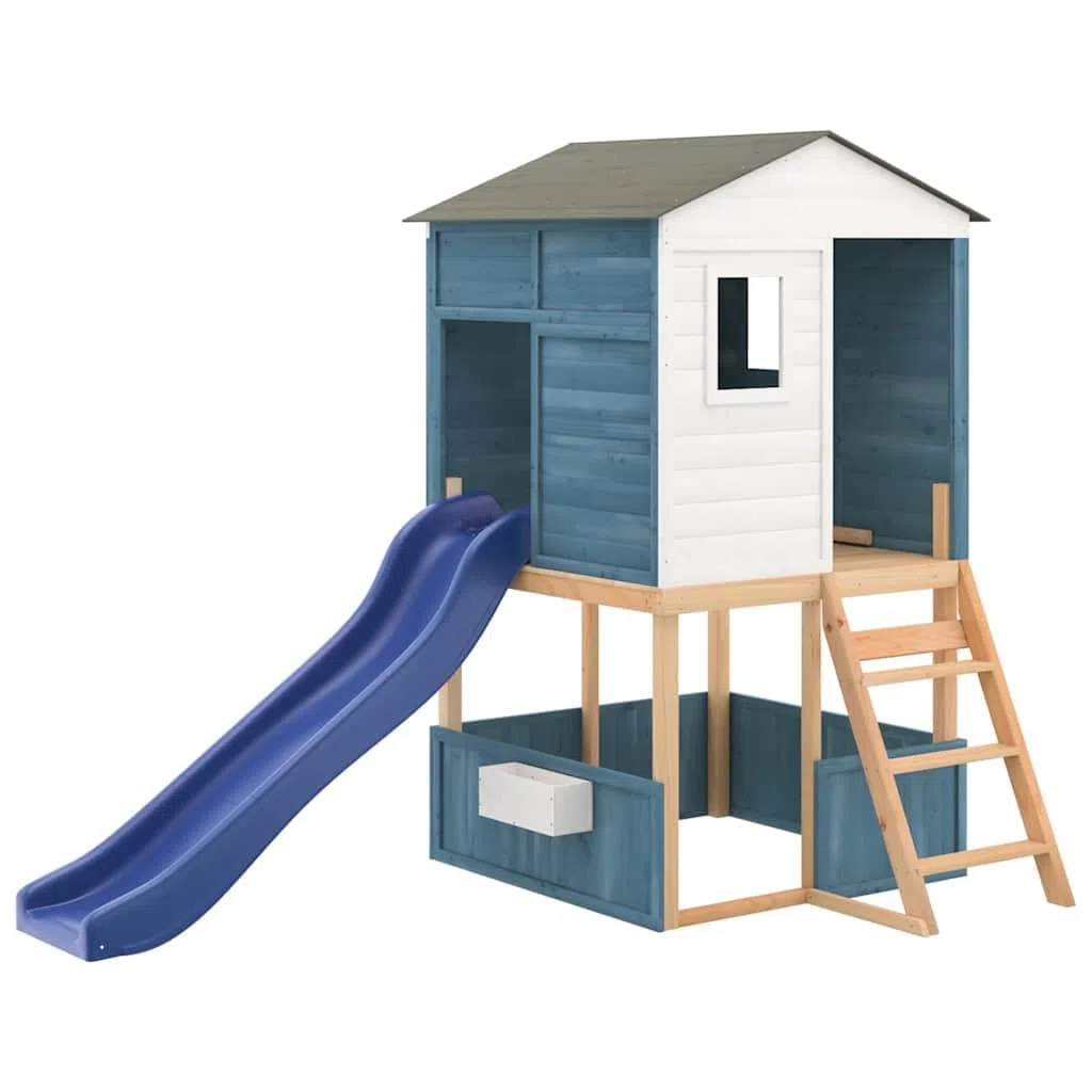 Genérico Parque Infantil de Exterior Blanco y Azul Madera Maciza Abeto,Juegos y Juguetes,Estructuras para Juegos al Aire Libre,Columpios y estructuras de Juegos,3376143