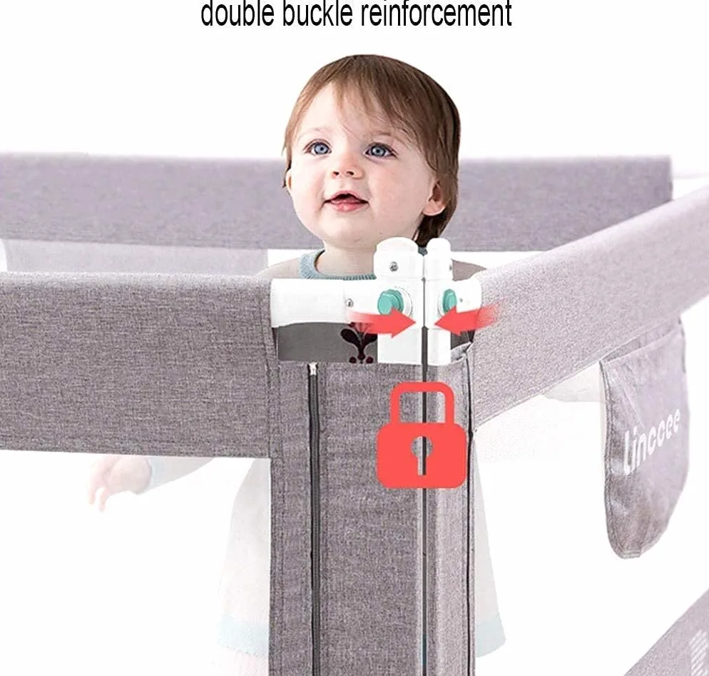Baby Playpen Nursery Barandilla anticolisión Rieles de Cama para niños pequeños de elevación Vertical con Malla ventilada Juguete anticolisión anticolisión Ajustable en Altura (Tam