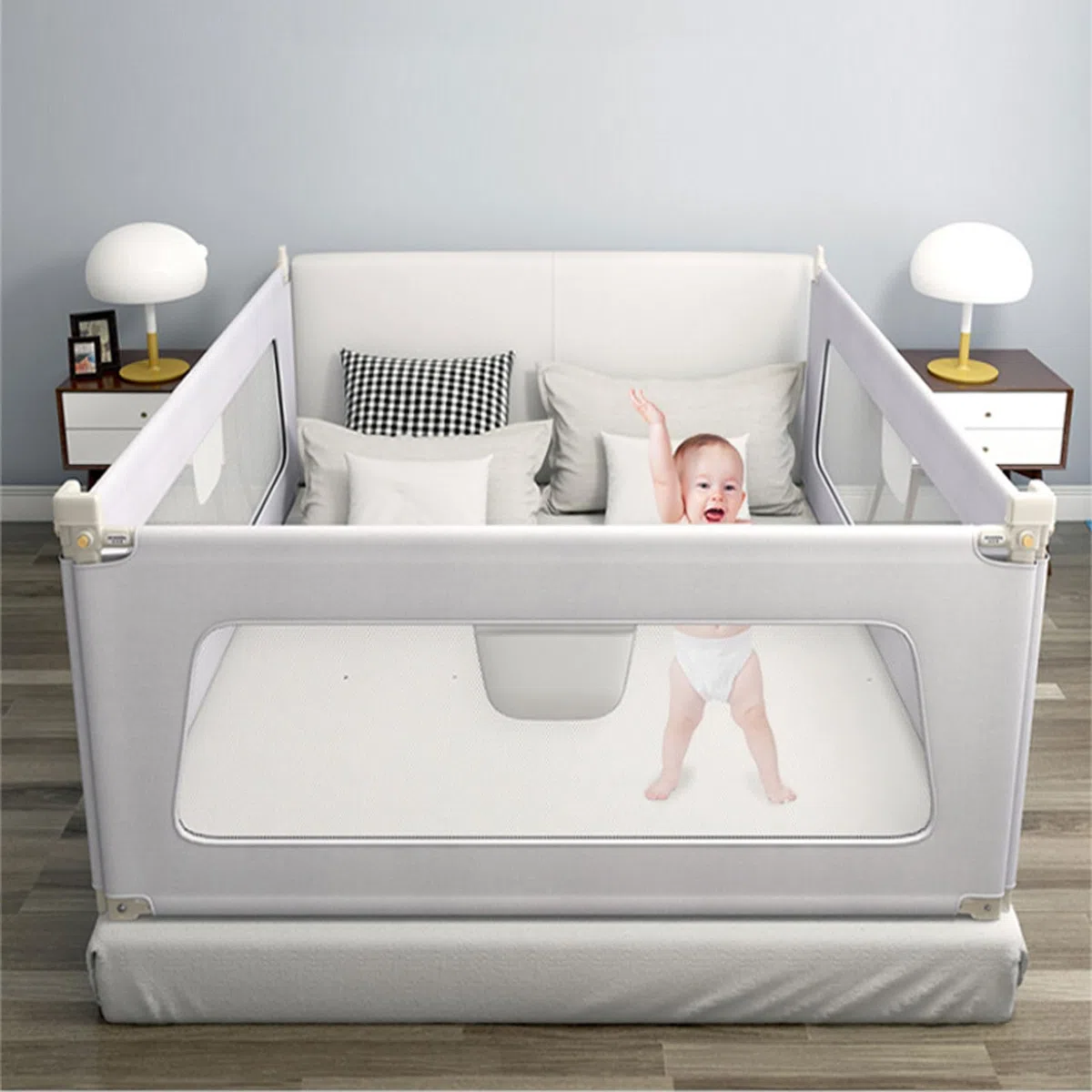 Protector de barandilla para Cama para niños pequeños, barandilla para Cama para niños pequeños, barandilla para Cuna para el Final de la Cama, Valla para Cuna Resistente y Completa, con sis